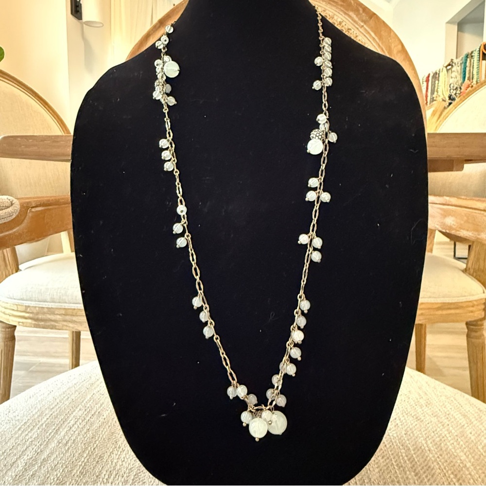 Gold tone and White Long Beaded Necklace